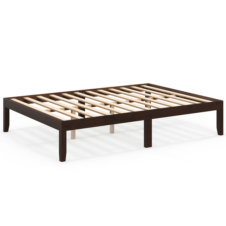 Wood Bed Frame with Wooden Slats Support and Rubber Wood Legs