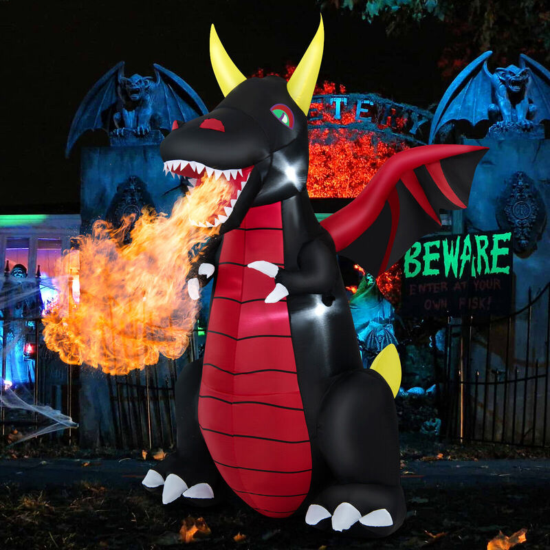 8 Feet Halloween Inflatable Fire Dragon  Decoration with LED Lights