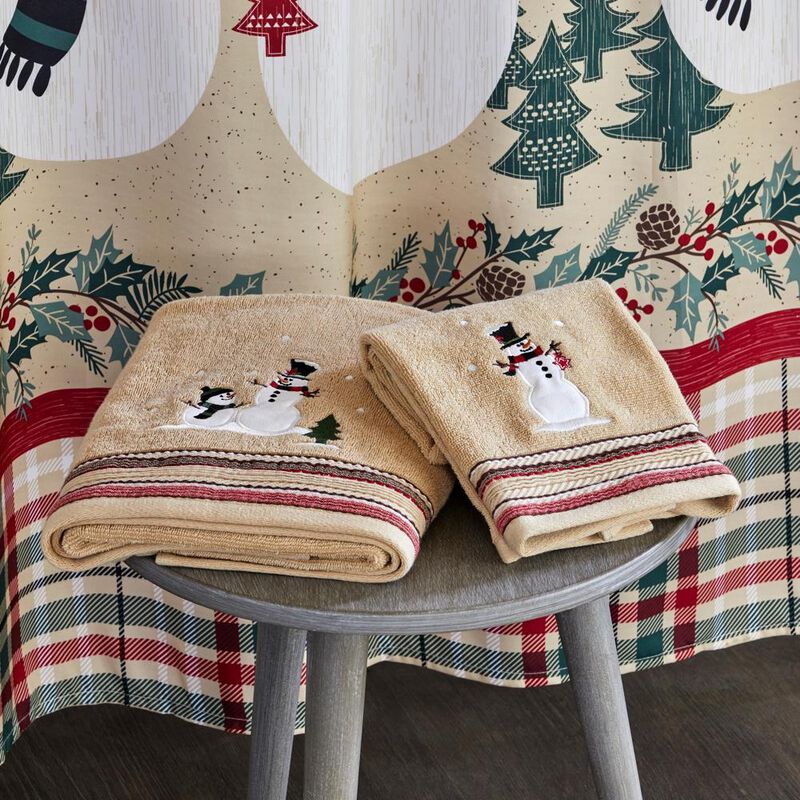 SKL Home By Saturday Knight Ltd Rustic Plaid Snowman Hand Towel - 2-Pack - 16X25", Wheat