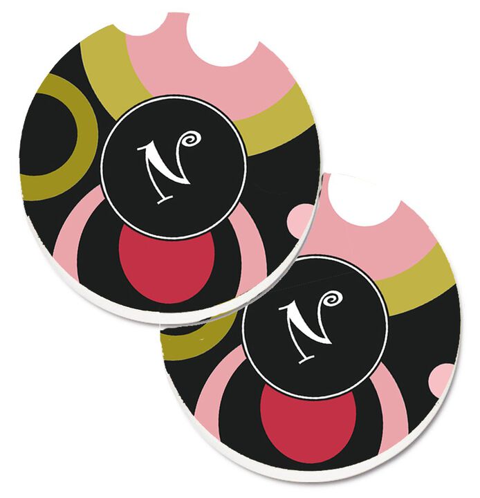 Caroline's Treasures Letter N Monogram - Retro In black Set of 2 Cup Holder Car Coasters AM1001-NCARC, 2.56, Multicolor