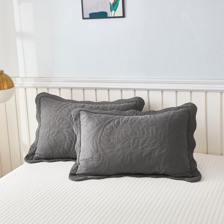 MarCielo 2 Piece 100% Cotton Quilted Pillow Shams Embroidered Farmhouse