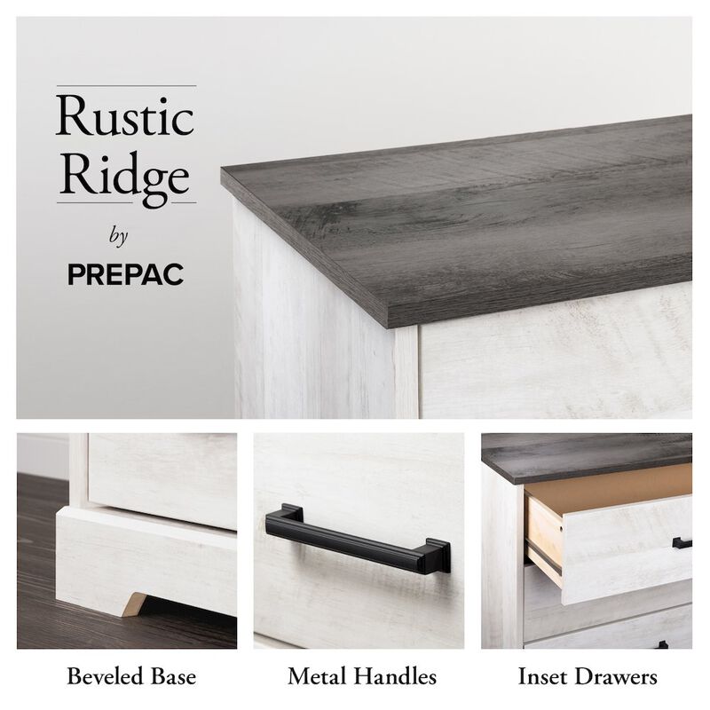 Prepac Nightstand Bedside Table, Washed White Nightstand for Bedroom