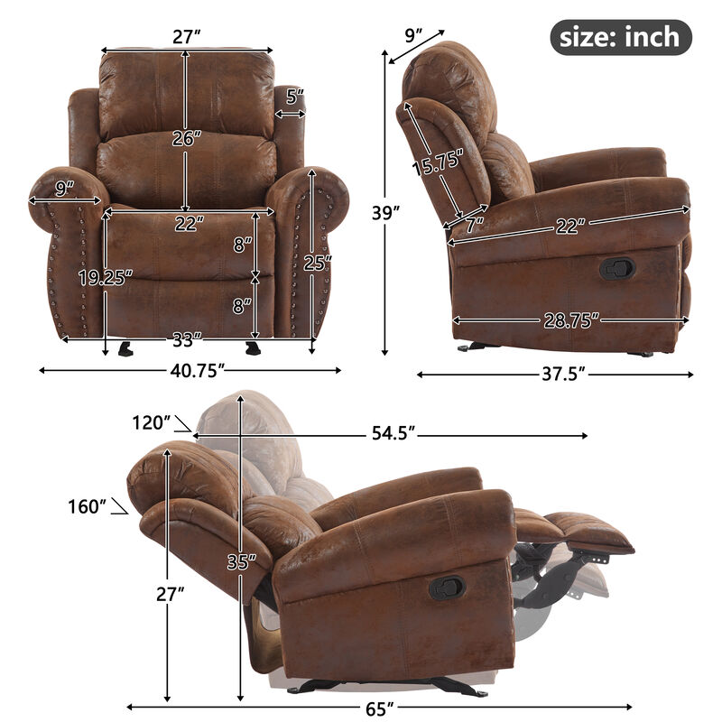 Merax Manual Suede Glider Standard Recliner Chair