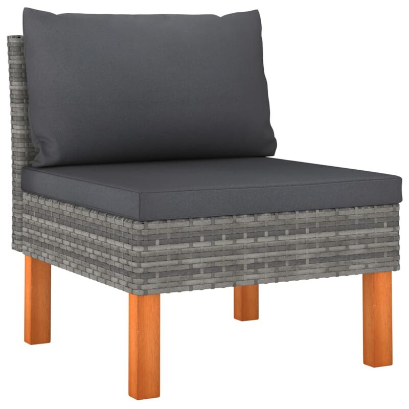 vidaXL 3-Seater Garden Sofa with Cushions Gray Poly Rattan