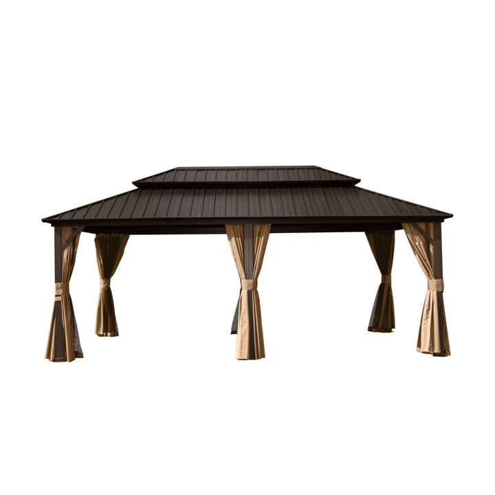 12' X 20' Hardtop Gazebo, Aluminum Metal Gazebo Withnized Steel Double Roof Canopy