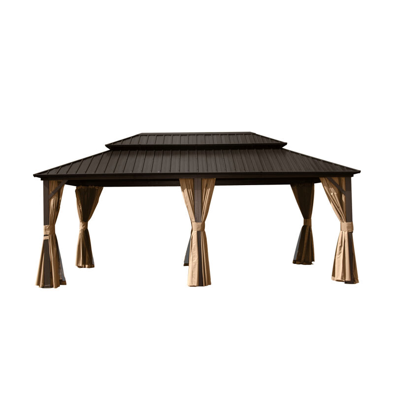 12' X 20' Hardtop Gazebo, Aluminum Metal Gazebo Withnized Steel Double Roof Canopy