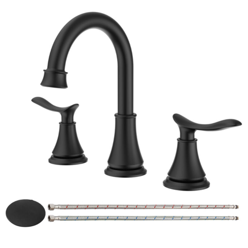 2-Handle Widespread Bathroom Sink Faucet, Matte Black  3-Hole Vanity Faucet with Swivel Spout