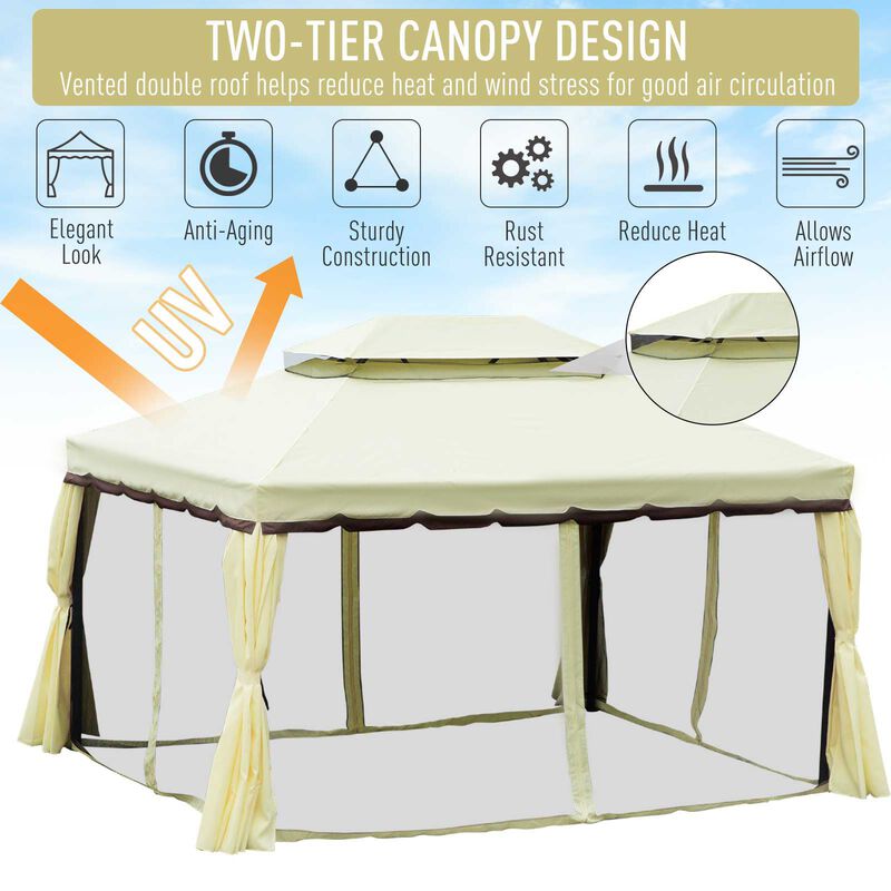 Cream White Garden Pavilion: 10x13 Aluminum Frame Gazebo with Curtains