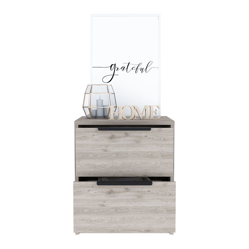 Streamdale Kaia Nightstand, Two Drawers, Metal Handle - Light Gray
