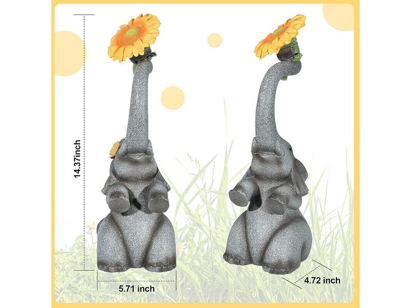 Panven Elephant Sunflower Garden Decor, 14.3" Solar Large Garden Statue