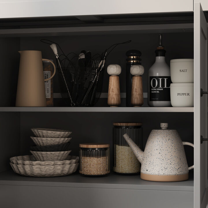 Gray Wooden 63 in. Width Food Pantry, Sideboard, Pantry Cabinet, with Wall Mounted Kitchen Cabinet