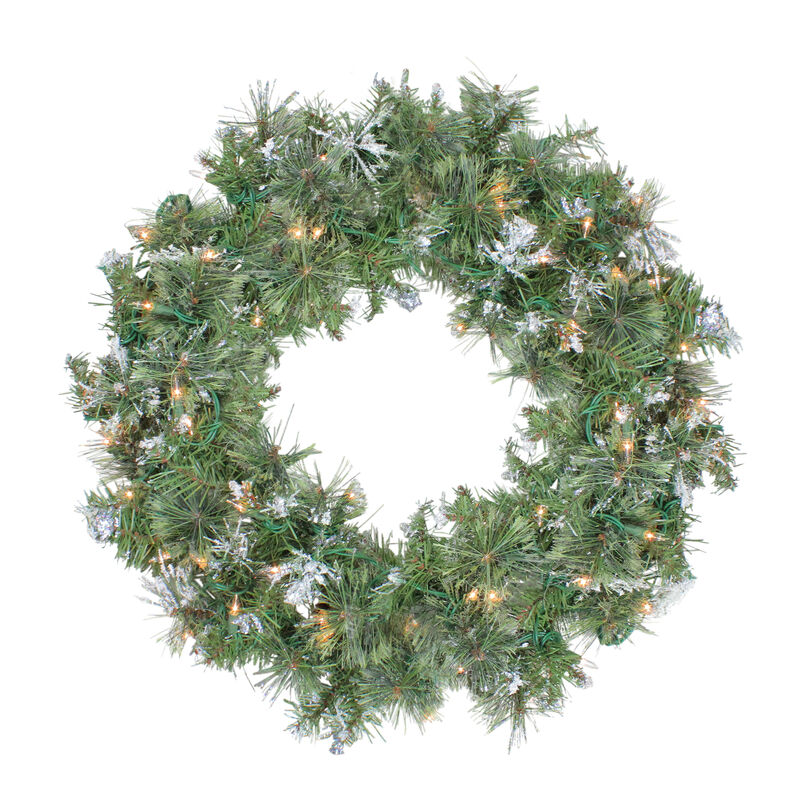 Pre-Lit Snow Mountain Pine Artificial Christmas Wreath - 24-Inch  Clear Lights
