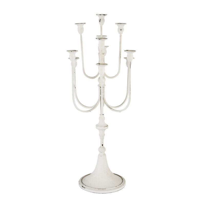 30 Inch Classic 11 Light Candelabra, Curved Arms, White Iron Frame - Benzara