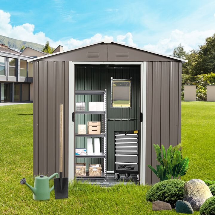 MONDAWE 8ft x 4ft Outdoor Metal Storage Shed With Pad-lockable Sliding Doors and Window