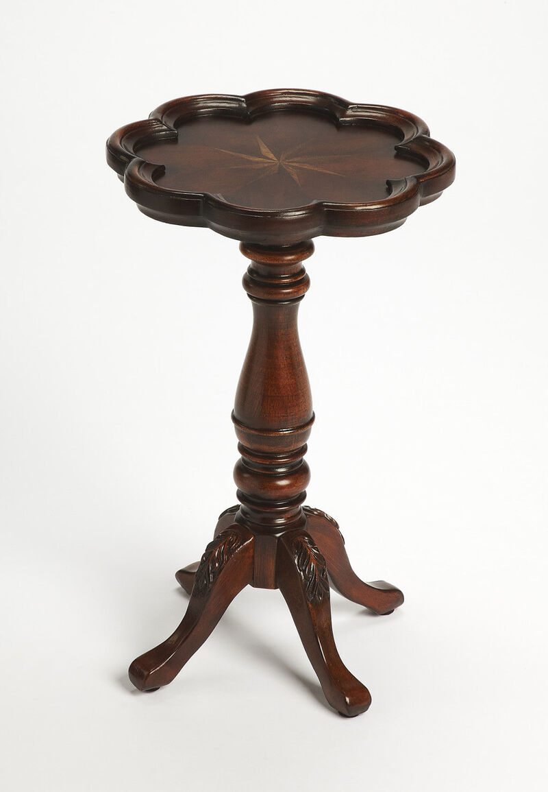 Hivvago 20" Dark Brown And Cherry Wood Floral Top End Table