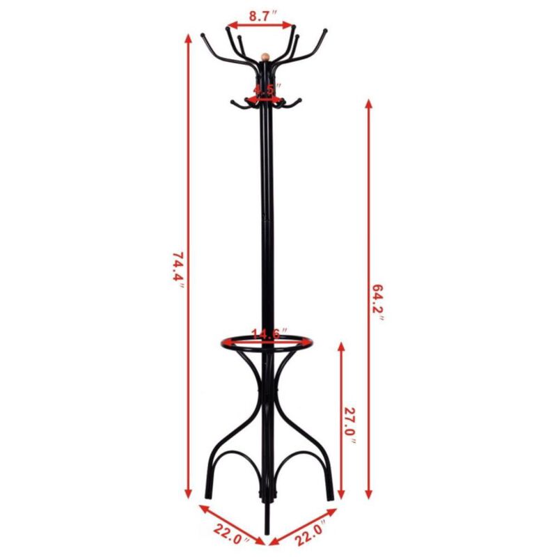 Hivvago Vintage Metal Coat Hat Tree Stand Clothes Hanger