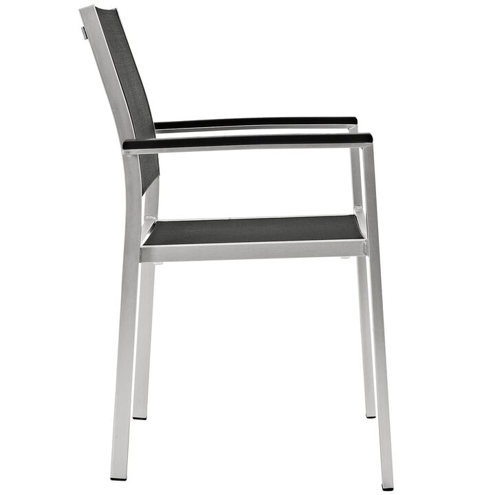 Modway Shore Aluminum Outdoor Patio Dining Arm Chair in Silver Black