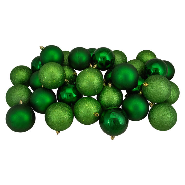 32ct Xmas Green Shatterproof 4-Finish Christmas Ball Ornaments 3.25" (80mm)