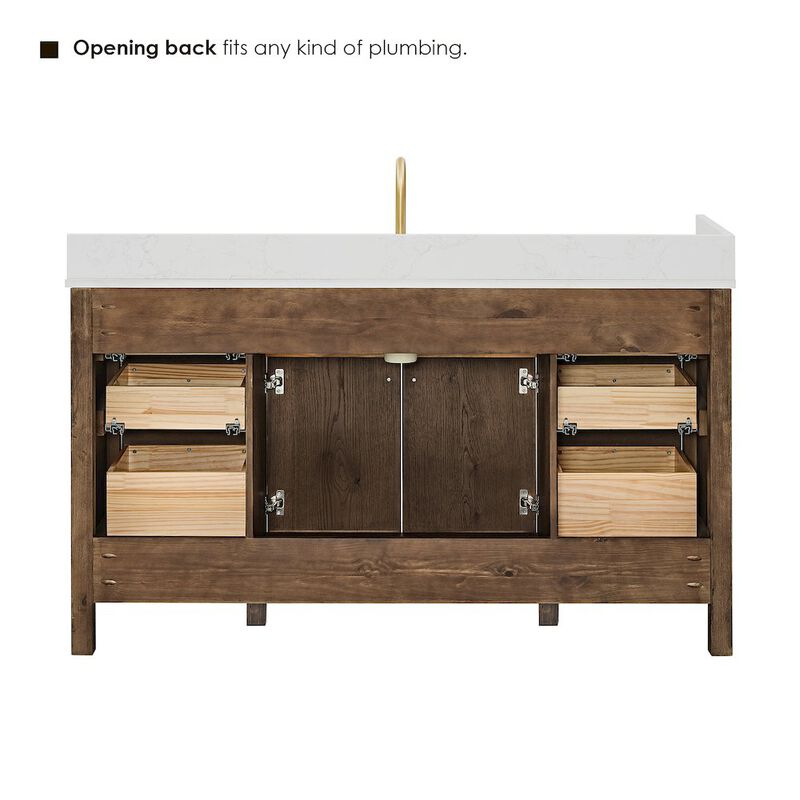 Altair-12 Double Bathroom Vanity in Brown Oak Grain White Engineered Stone Countertop