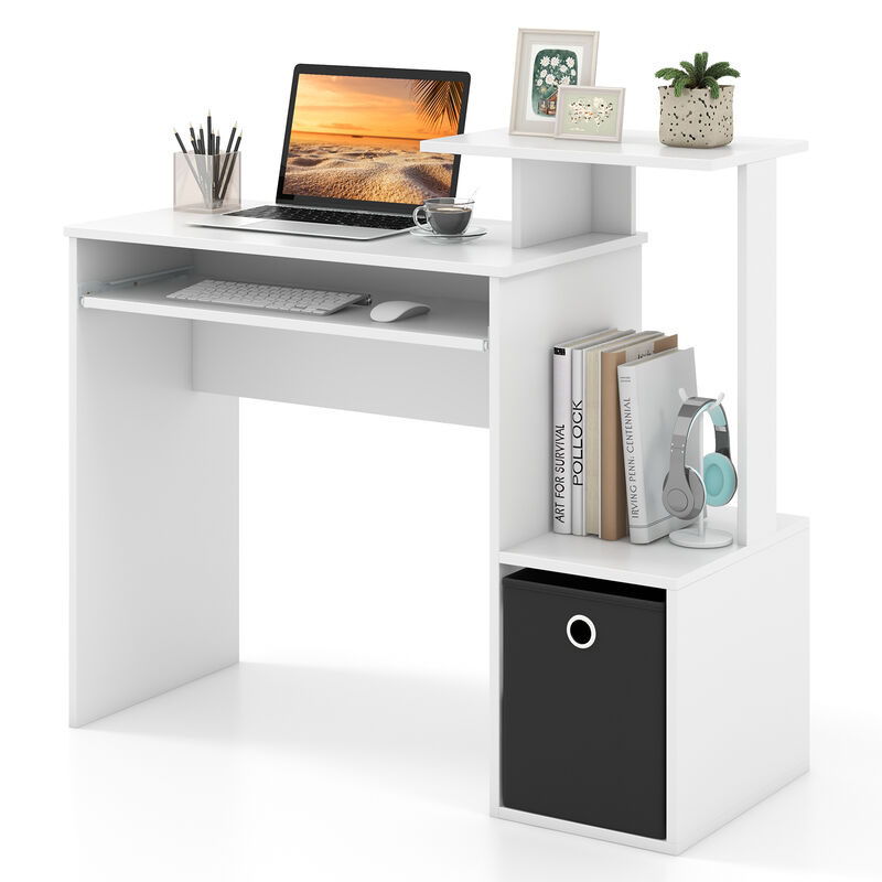 Space-saving Computer Desk with Pull-out Keyboard Tray for Small Offices