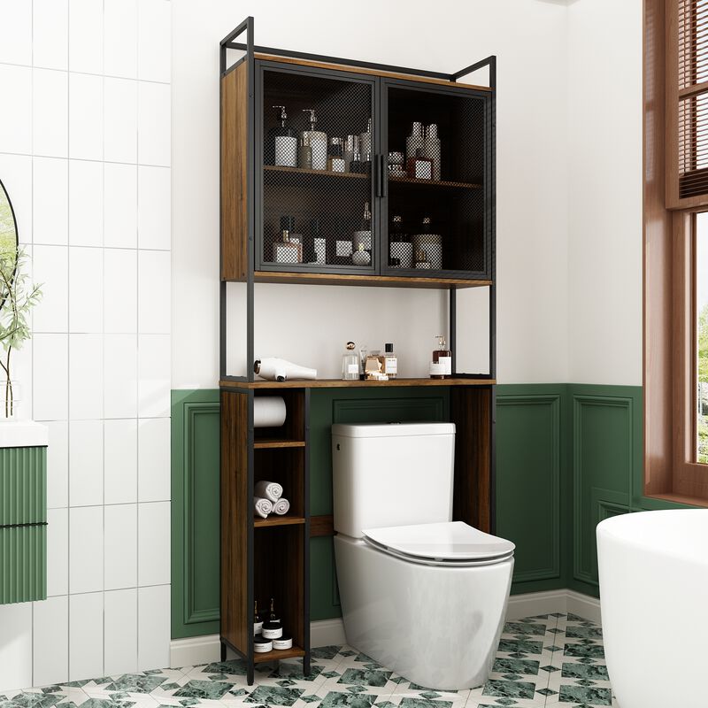 FUFU&GAGA 31.5-in x 74.8-in x 9.8-in Brown 5-Shelf Over-the-Toilet Storage