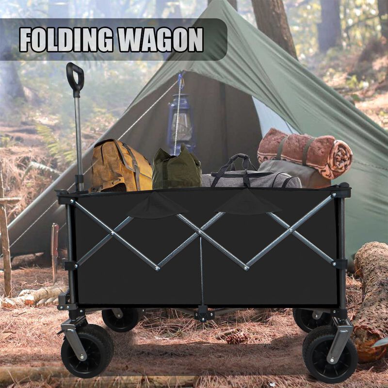 Collapsible Folding Wagon, Push Pull Foldable Beach Wagon Cart,Garden Cart