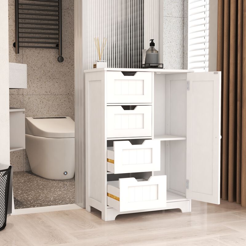 22.5 in. W. x 11.81 in. D x 32.68 in. H White Wood Linen Cabinet with 4 Drawers and 1 Door