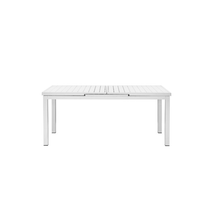 Meta 95 Inch Extendable Dining Table, White Aluminum Frame, Plank Top - Benzara