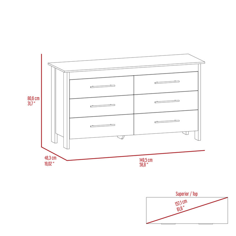 6 Drawer Double Dresser Wezz, Bedroom, Black