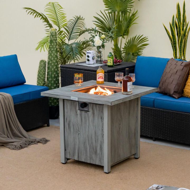 Hivvago 28 Inch 40 000 BTU Square Fire Pit Table with Lid and Lava Rocks-Gray