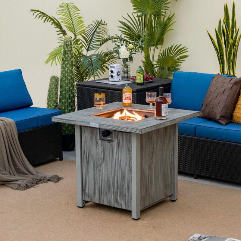 Hivvago 28 Inch 40 000 BTU Square Fire Pit Table with Lid and Lava Rocks-Gray