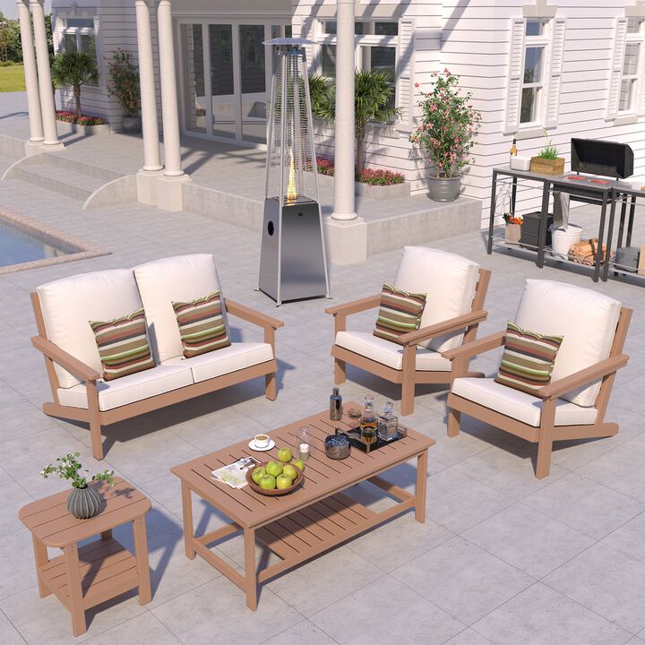MONDAWE 6 Pieces Outdoor Seating Patio Conversation Set with Heater and Coffee Table