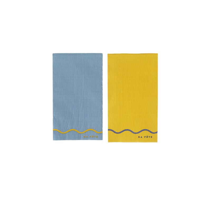 Ma Fete Signature Blue & Yellow Dinner Paper Napkins -  Disposable, Eco Friendly, Sustainable, Kitchen Napkins / Guest Towel (Pack of 16)
