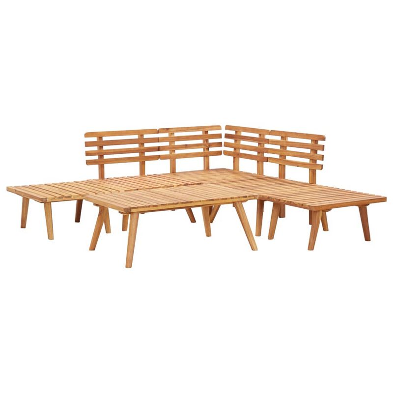 Roma 6pc Modular Outdoor Sofa and Coffee Table Set, Brown Acacia Wood - Benzara