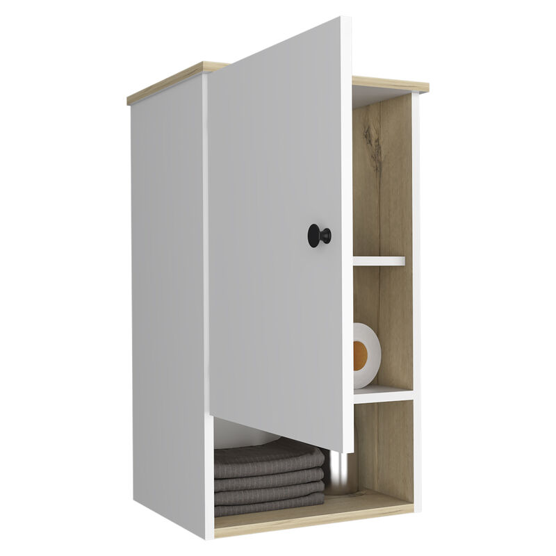 DEPOT E-SHOP Arya Medicine Single Door Cabinet, One Shelf, Two Interior Shelves, Light Oak / White