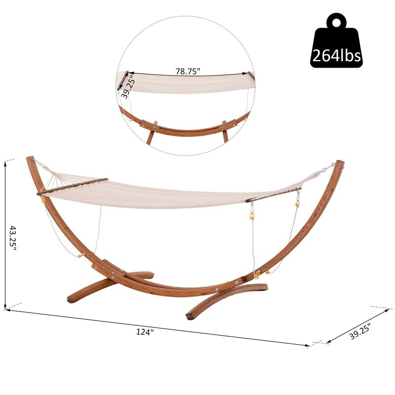 White Boho Bliss: 10' Wood Hammock with Stand for Single Person