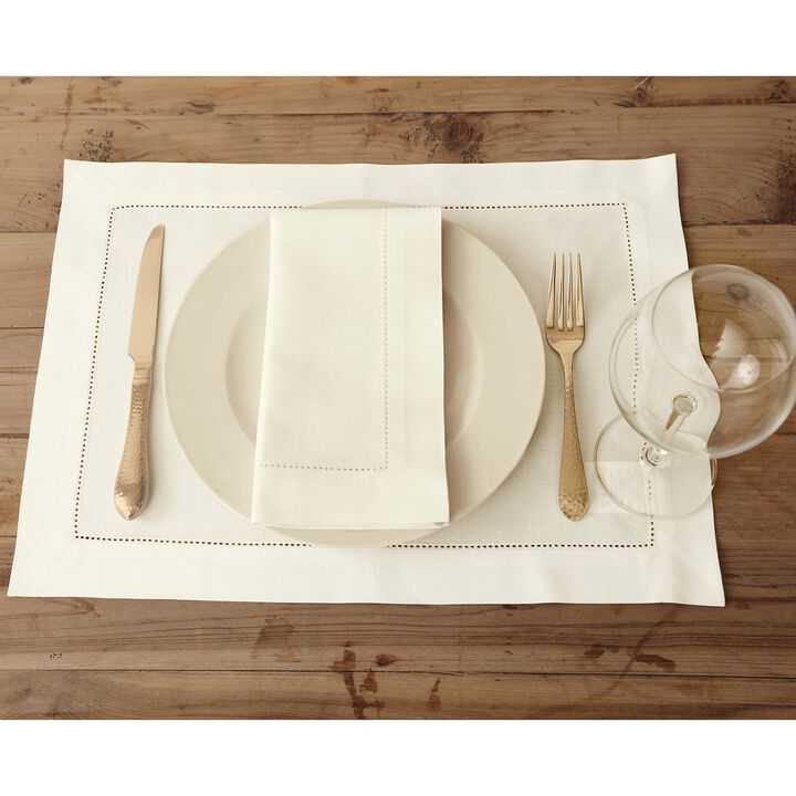 Solino Home Cotton Linen 14 x 19 Inch Placemats Set of 4 | Cotton Linen Hemstitch