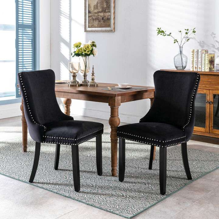 Hivvago 2 pcs HighEnd Wing Back Tufted Modern Contemporary Velvet Chair with Wooden Legs