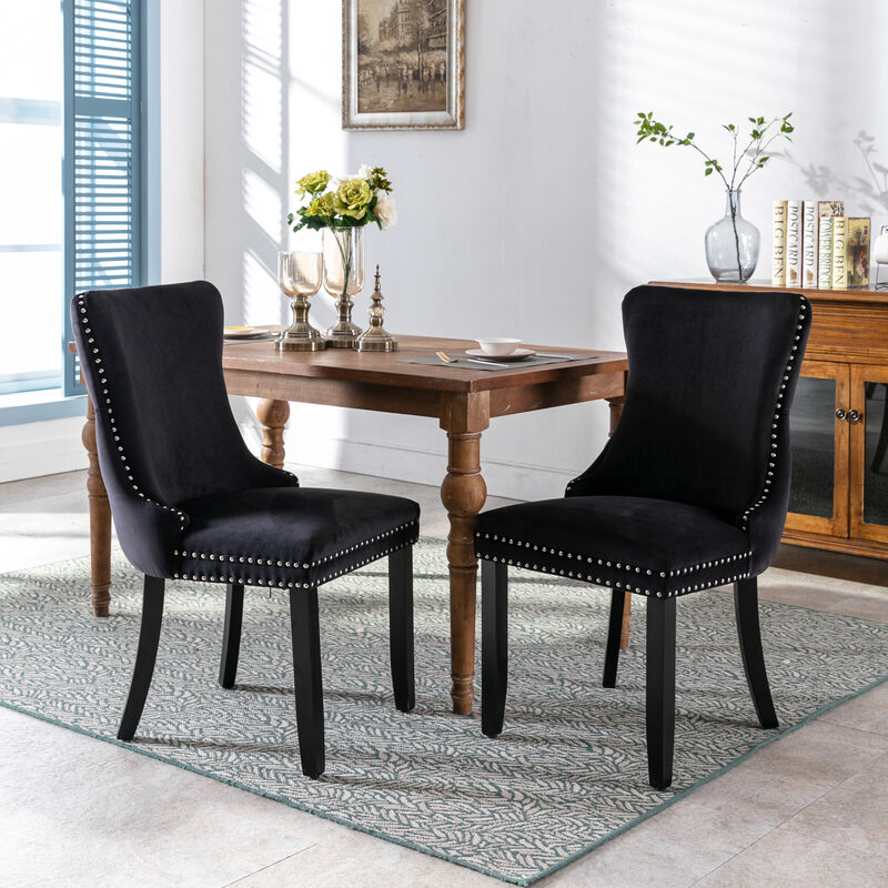 Hivvago 2 pcs HighEnd Wing Back Tufted Modern Contemporary Velvet Chair with Wooden Legs
