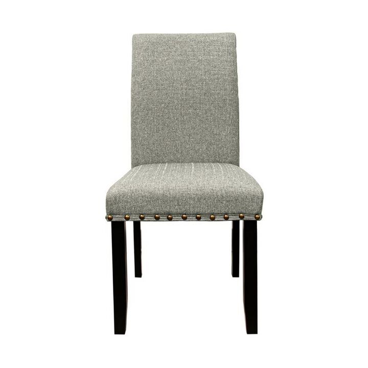 Sie 25 Inch Dining Chair, Nailhead Trim, Padded Gray Upholstery, Black Wood - Benzara