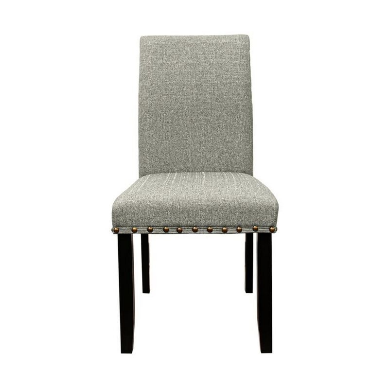 Sie 25 Inch Dining Chair, Nailhead Trim, Padded Gray Upholstery, Black Wood - Benzara