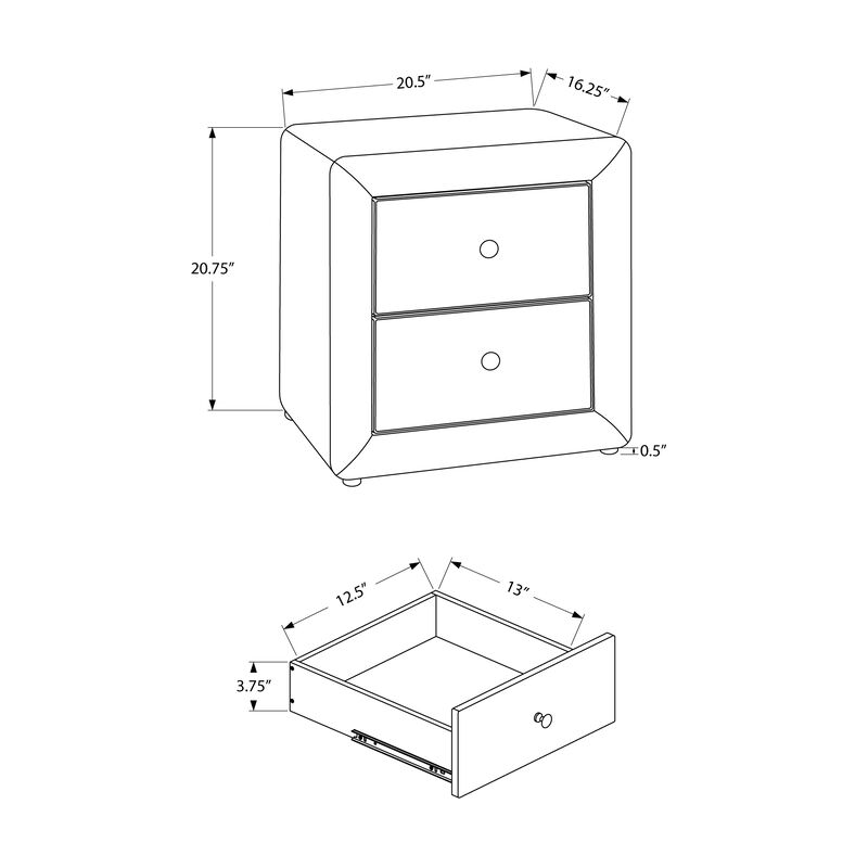 Monarch Specialties I 5605 Bedroom Accent, Nightstand, End, Side, Lamp, Storage Drawer, Bedroom, Upholstered, Linen Look, Beige, Transitional