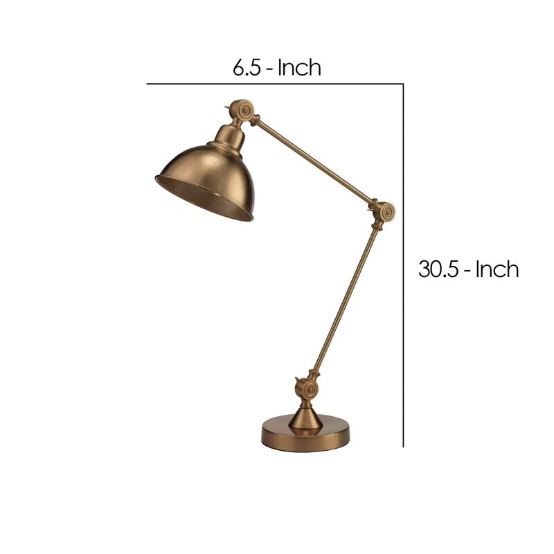 Table Lamp with Adjustable Tubular Metal Frame, Brass-Benzara