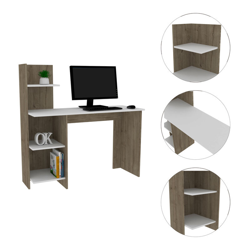 DEPOT E-SHOP Toronto 120 Writing Desk, Four Shelves, White / Pine