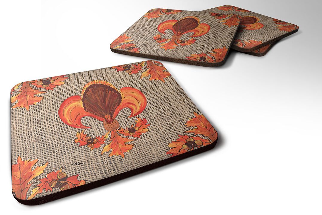 Caroline's Treasures 8744FC Thanksgiving Turkey Fleur de lis Foam Coasters (Set of 4), 3.5 H x 3.5 W, Multicolor