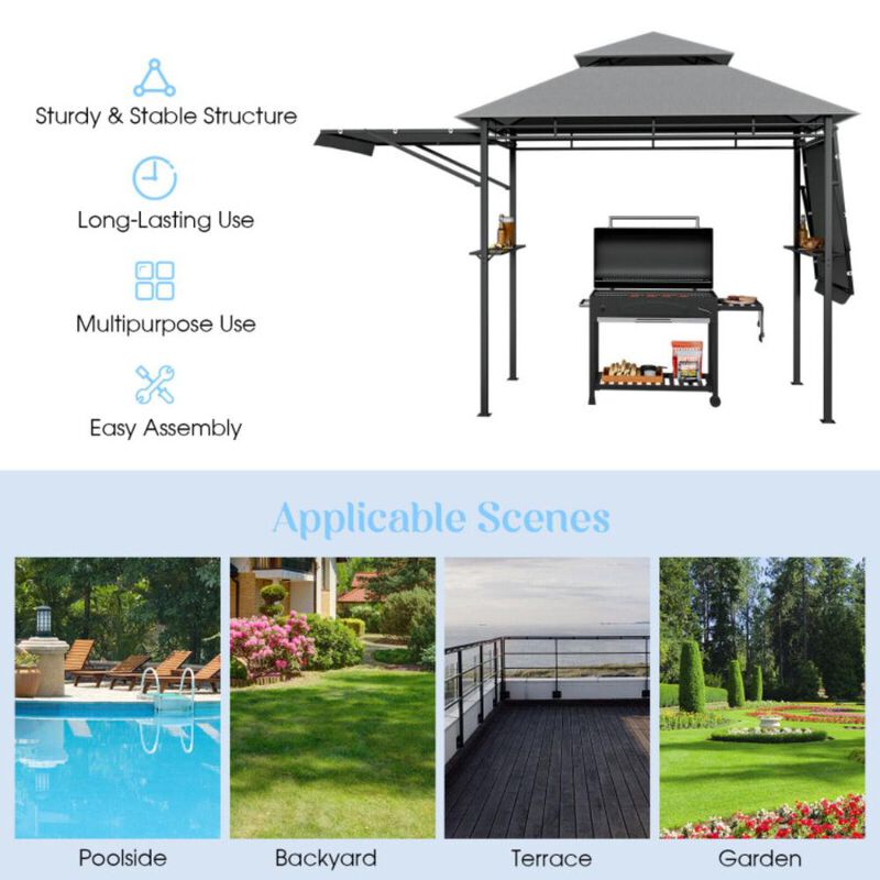 Hivvago 13.5 x 4 Feet Patio BBQ Grill Gazebo Canopy with Dual Side Awnings