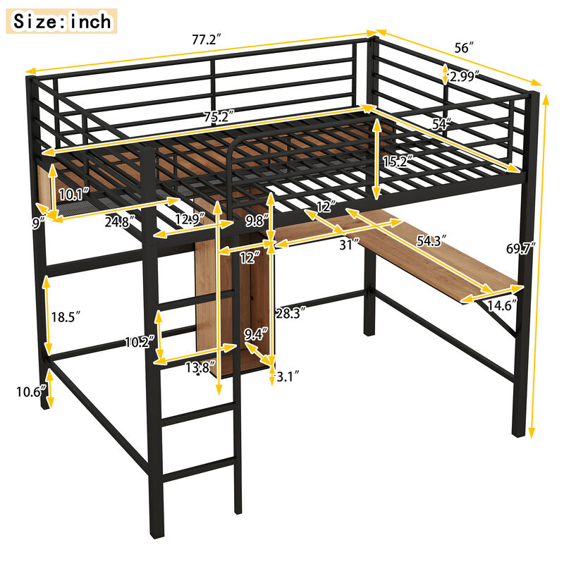 Merax Metal & Wood Loft Bed with L -shaped Desk