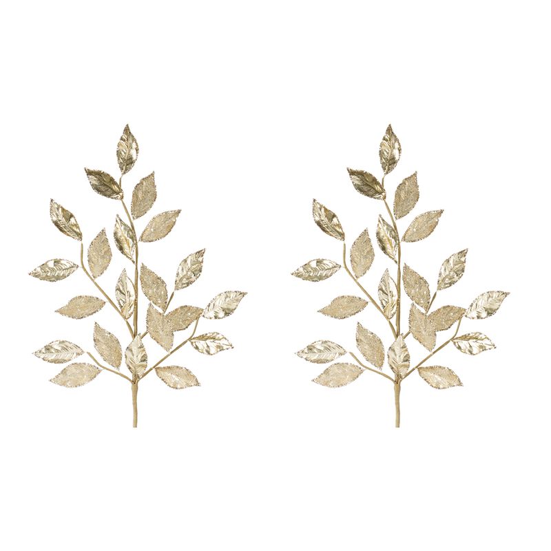 Set of 2 Glittered Leaf Sprays – Decorative Glittering Leaves for Holiday and Seasonal Arrangements