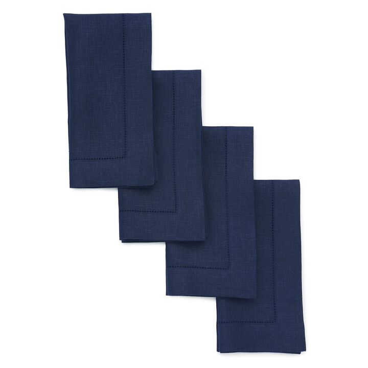 Solino Home 100% Pure Linen Dinner Napkins 20 x 20 Inch Set of 4 | Classic Hemstitch