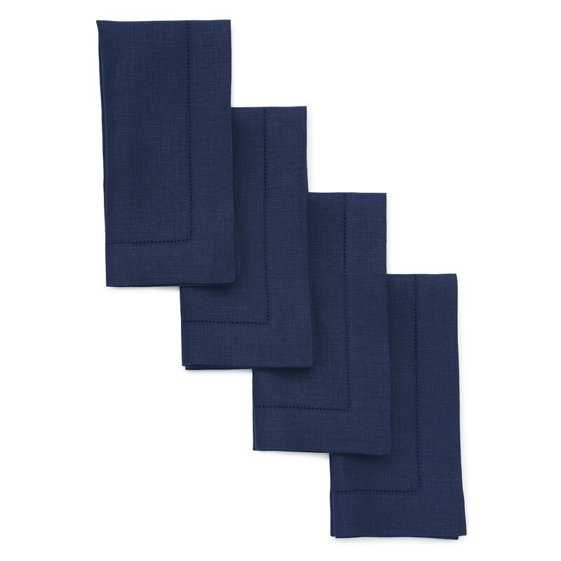 Solino Home 100% Pure Linen Dinner Napkins 20 x 20 Inch Set of 4 | Classic Hemstitch